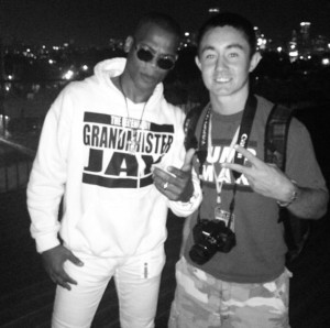 Film director and photographer DJ Rybski poses with his client - MC/DJ and producer Grandmaster Jay.
