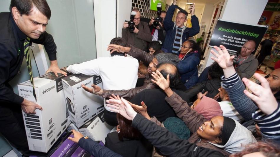 This photo from the Associate Press depicts a Black Friday scene at a store London, where the tradition has become more popular.