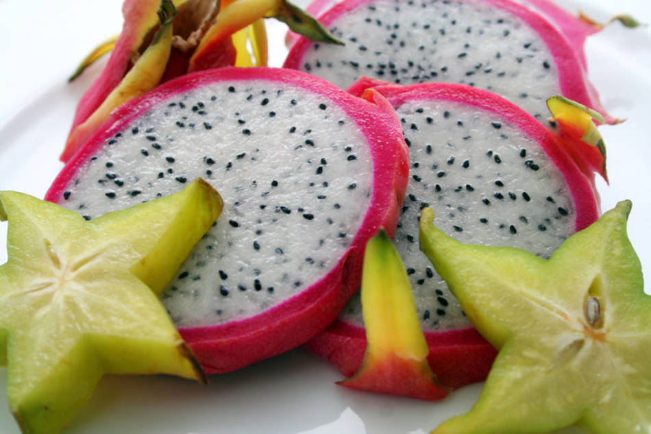 Dragon fruit and star fruit.