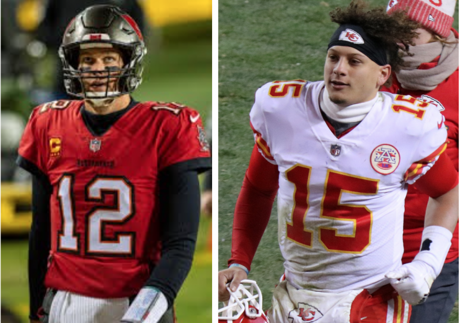 Left%2C+Tampa+Bay+Buccaneers+Quarterback+Tom+Brady.+Photo+courtesy+of+Wikimedia+Commons.+Right%2C+Kansas+City+Quarterback+Patrick+Mahomes+II.+Photo+courtesy+of+Jeffrey+Beall%2FWikimedia+Commons.