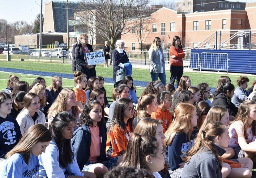 Nazareth Students on the football field during the 2018 walk out.