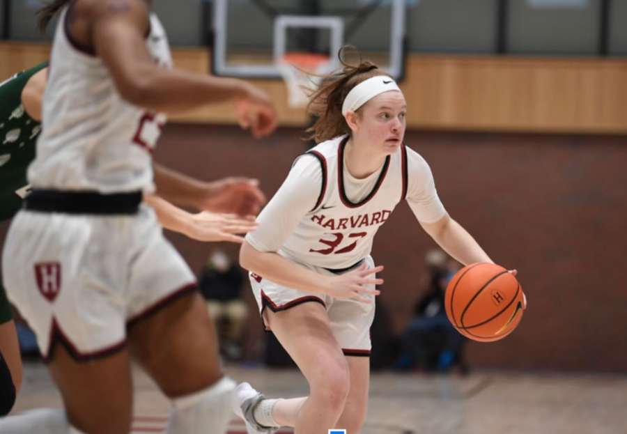 Annie Stritzel dribbling against Dartmouth for a 60-59 win on January 17th, 2022

