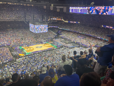 In a crowd of thousands, four Duke fans danced to “Don’t Stop Believin’” by Journey at the Duke vs. North Carolina Final Four game on Saturday, April 2 in New Orleans, Louisiana.
