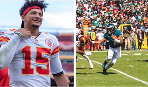 (Left to right) Kansas City Chiefs Quarterback Patrick Mahomes and Philadelphia Eagles Quarterback Jalen Hurts. 