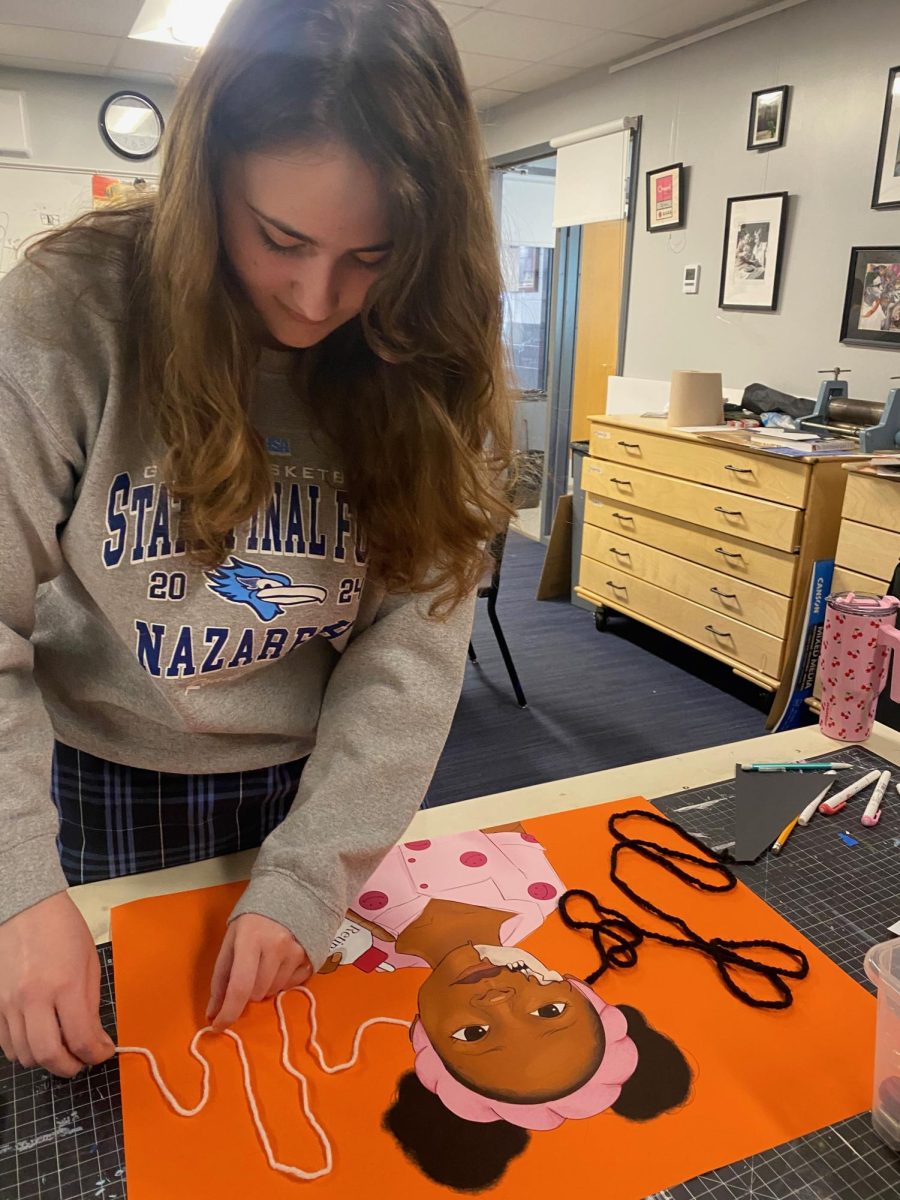 Senior Juliet Olson's multi-media piece making a commentary on young girls' destructive obsession with skincare.