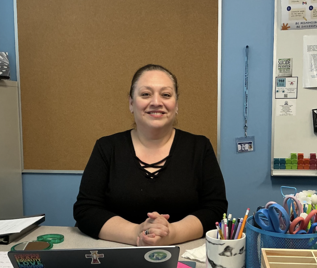 McGrath in her theology classroom.